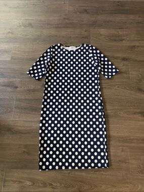 Women’s Sign Here Navy & White Polka Dot Short Sleeve Dress, Size XL